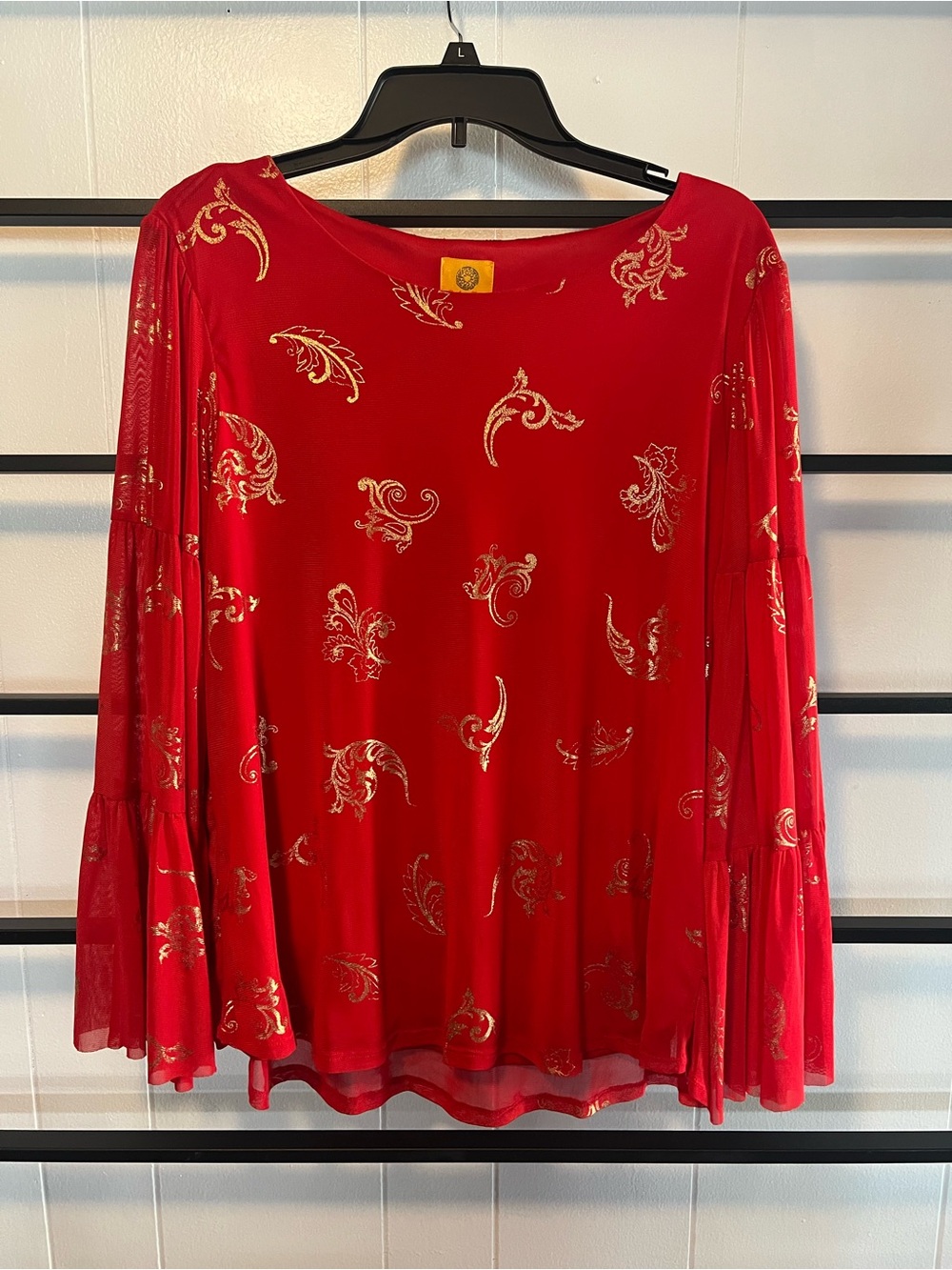 Red Floral-Scroll Long Sleeve Women's Top, Ruby Rd. Medium, H7